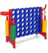GYMAX Giant 4 in a Row Game, Jumbo Connect 4 Garden Games with 42 Rings, Basketball Hoop, Ring Ga...