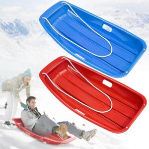 Popolic 2 Pcs Snow Sledge Heavy Duty Snow Sled - 400 LB Load Capacity Skiing Board Durable Toboggan with Pull Rope Adult and Kids Skis Blue & Red Snow Skateboard for Outdoor Snow Bicycle Tyres