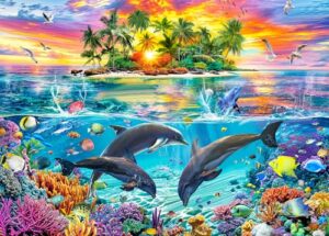 Puzzles 1000 Pieces for Adults jigsaw puzzles for adults 1000 Piece Puzzle Educational Games -Colorful Seascape Dolphins- Beautiful Decoration Puzzle