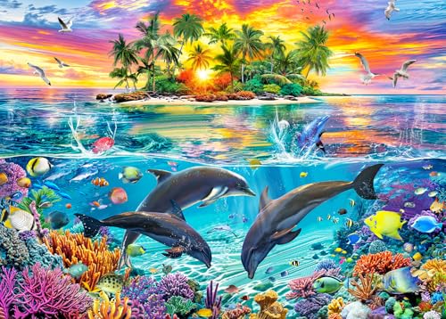 Puzzles 1000 Pieces for Adults jigsaw puzzles for adults 1000 Piece Puzzle Educational Games -Colorful Seascape Dolphins- Beautiful Decoration Puzzle