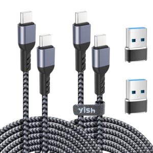 YISH USB C to USB C Charger Cable：65W USB C to C Charger Cable Fast Charge 3A Braided Type C Data Cable Compatible with iPhone 16 15 Pro Max Samsung S24 S23 iPad Pro MacBook Pro/Air