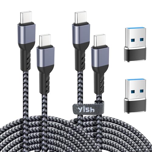 YISH USB C to USB C Charger Cable:65W USB C to C Charger Cable Fast Charge 3A Braided Type C Data Cable Compatible with iPhone 16 15 Pro Max Samsung S24 S23 iPad Pro MacBook Pro/Air