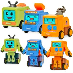 Tippi Transforming Truck Robots - Set of 3 Friction Powered Cars - Transform Into Robots - Truck Toys For 2