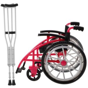BESTonZON 1 Set Doll Toy Realistic Miniature Toy Miniature Wheelchair Model Miniature Crutch Ornaments Doll Wheelchair Delicate Mini Chair Mini Wheelchair Rosy Plastic