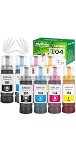 FANSHENG 104 Ink Compatible with Epson 104 ink refill bottles for EcoTank ET-2861 ET-2860 ET-1810...