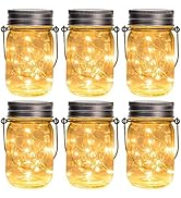 GIGALUMI Hanging Solar Mason Jar Lights, 6 Pack 30 Led Solar Lanterns Outdoor Hanging Solar Jar L...