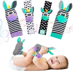 Baby Toys 0-6 Months - Baby Wrist and Ankle Rattles Foot Finder Rattle Sock Hand and Feet Rattles for Babies Sensory Toys Arm Wristband Rattle Strap Toy for 0-12 Months Infant Boys Girls Gif