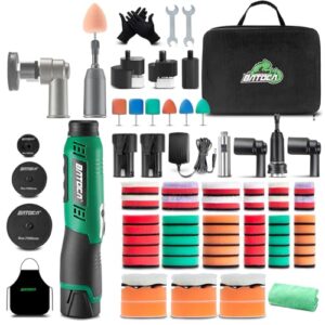 BATOCA S6 Cordless Car Polisher Buffer Dual Action & Rotary Mini 12V Polishing Machine 1inch/2inch/3inch Polishing Buffing Pad Kit 6 Speeds 2x 2.0Ah Battery for Car Motorcycle Detailing Polish Clea