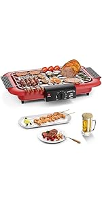 Electric BBQ Grill, Smokeless Non-Stick Indoor/Outdoor Barbecue Grill, 2000W Double tube High Pow...