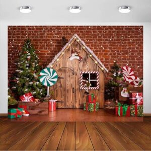 Avezano Christmas Photo Backdrop Wooden House Candy Tree Christmas Scene Photography Background Gingerbread House Christmas Decorations Portrait Photo Booth Props (7x5ft)