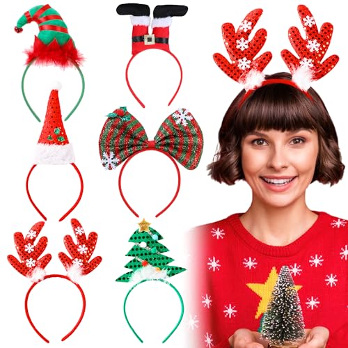 6pc Christmas Headbands for Adults - Novelty Christmas Headbands for Women - Christmas Boppers Christmas Hair Accessories - Christmas Headband for Adults Christmas Party Hats - Xmas Headbands Adul
