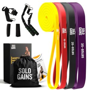 Solo Gains Resistance Bands Set – 4 Levels Stretch Bands for Exercise Include Door Anchors