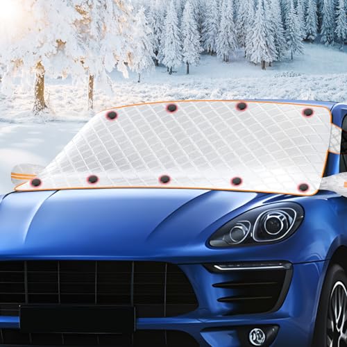 Giyim Car Windscreen Cover For Winter - 231x110cm Car Screen Cover Winter with 9 Powerful Magnets & Reflective Strip