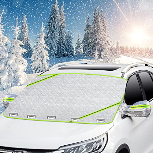 Ninonly Windscreen Covers Frost Ultra Thick Car Windscreen Cover for Winter with Side Mirror Cover and Reflective Stripes Car Windshield Cover with Magnetic Edges Snow Protector for Cars 160×115cm
