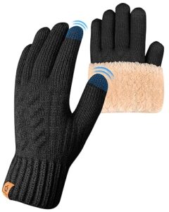 ARFNKIM Winter Thermal Gloves - Fleece Lining Touch Screen Knit Stretchy Warm Gloves for Running Skiing Cycling Riding Hiking Camping - Men Wome