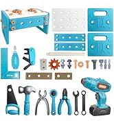 KalaDuck Kids Tool Set, 68PCS Play Tools Toy with Toy Drill and Saw, 2 In 1 Tool Box and Workbenc...