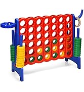 GYMAX Giant Four in a Row, 4 to Score Jumbo Game with Bag, 42 Rings & Quick-Release Slider, Outdo...