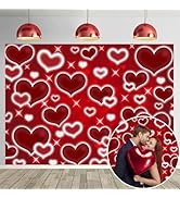 Red Hearts Valentine's Day Photography Backdrop 7x5FT Love Hearts Balloons Valentines Photo Backg...