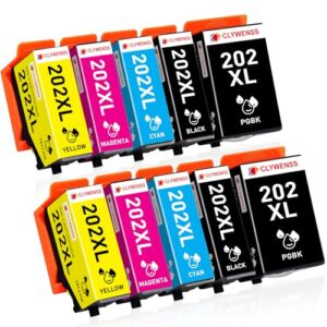 Clywenss 10-Pack 202XL Ink Cartridges Compatible with Epson 202 XL 202XL Multipack for Expression Premium XP6100 XP6105 XP-6100 XP-6105 XP-6000 XP-6005 XP6000 XP6005 Printer Ink (2BK