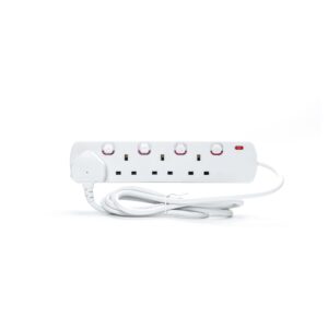 STATUS Multi Plug Extension | 4 Socket Extension Cable | Individually Switched with Neon Indicator | White 2m Extension Lead | S4WSS2M1PKB12