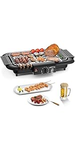 Electric BBQ Grill, Smokeless Non-Stick Indoor/Outdoor Barbecue Grill, 2000W Double tube High Pow...