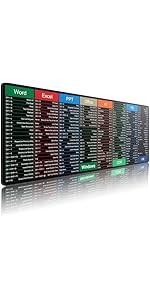 Mouse Pad Gaming - Excel Mouse Pad Shortcuts Mouse Mat with Stitched Edges, 800x300mm Non-Slip Ba...