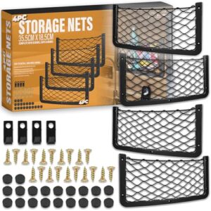 Xtremeauto Storage Nets 4pcs - Elastic Storage Bag Net Set With Plastic Frame