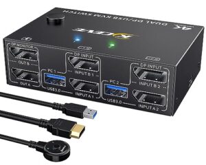 8K Displayport KVM Switch 2 Monitors 2 Computers 8K@30Hz 4K@144Hz