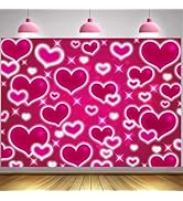 Happy Valentines Day Backdrop 7x5FT Red Glitter Heart Valentine's Day Photography Backdrop Valent...