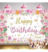Fairy Happy Birthday Backdrop 6x4FT Pink Flowers My Fairy First Birthday Background for Girls Fai...