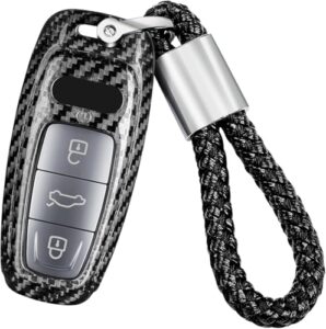 Real Glass Fiber Key Fob Cover Compatible with Audi with Keychain Lanyard