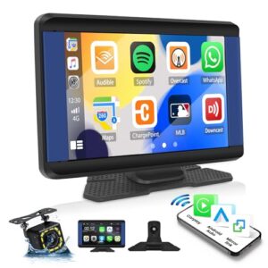 CAMECHO Wireless Car Stereo for Apple CarPlay Android Auto Portable Car Radio 7 Inch Touch Screen Wireless Carplay Screen with Backup Camera