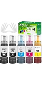FANSHENG 104 Ink Compatible with Epson 104 ink refill bottles for EcoTank ET-2861 ET-2860 ET-1810...