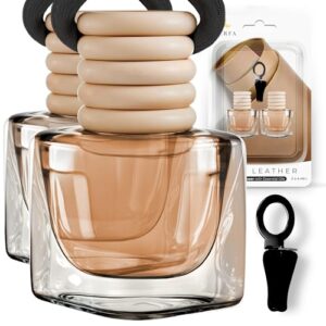 Car Air Fresheners for Men - Deep Leather Fragrance | Pack of 2 Car Scents Air Freshener | Odour Eliminator Car Diffuser with Essential Oils | Car Air Fresheners Vent Clip by Perfa