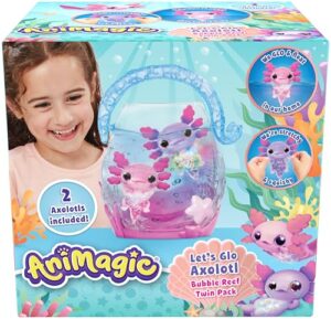 Animagic: Let's Glo Axolotl Bubble Reef Twin Pack | Portable Magic Bubble Aquarium | Also Includes 2 Let's Glo Axolotl | Interactive Electronic Pets | For Kids Aged 4+
