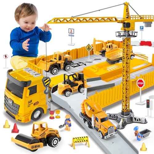 Construction Toys For 3-7 Year Old Boys Construction Truck Toys Set Toddler Car Truck Toys Digger Toys - Crane Excavator Dump Trucks