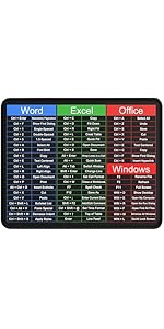 Mouse Pad Gaming - Excel Mouse Pad Shortcuts Mouse Mat with Stitched Edges, 270x210mm Non-Slip Ba...