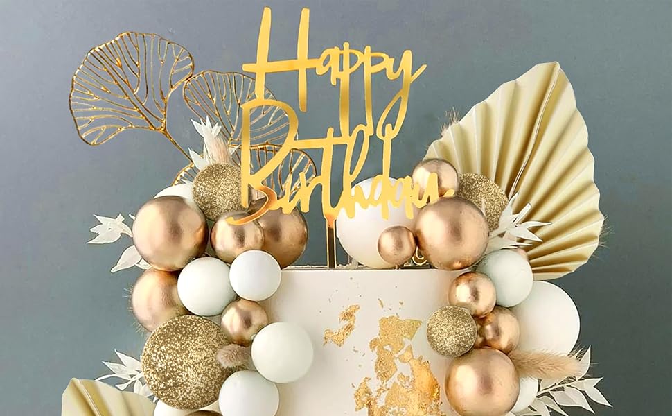 Gold Champagne Cake Decoration Gold Balls Cake Decoration Gold Palm Leaves Cake Topper