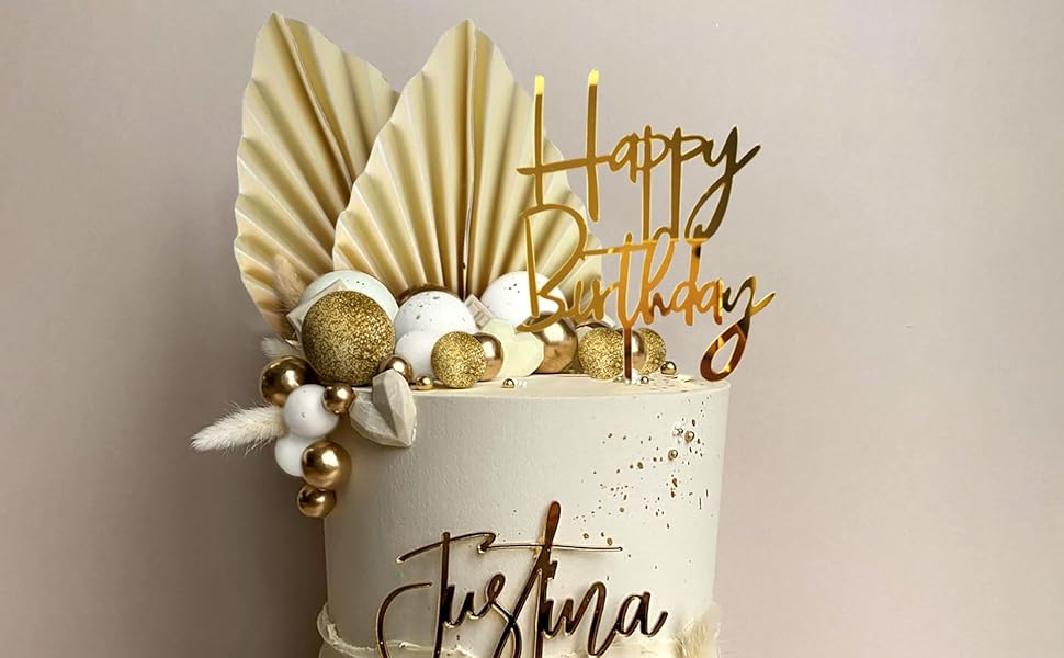 Gold Champagne Cake Decoration Gold Balls Cake Decoration Gold Palm Leaves Cake Topper
