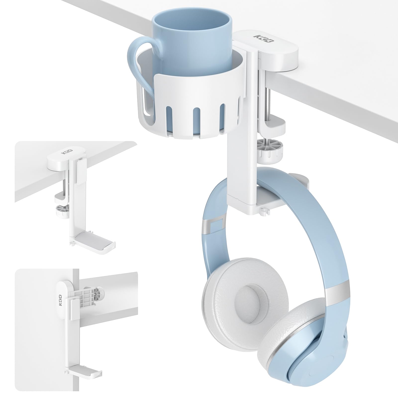 KDD 2 in 1 Headphone Hanger with Desk Cup Holder - Under Desk Clamp Rotatable Headset Holder - Suitable for Coffee Mups