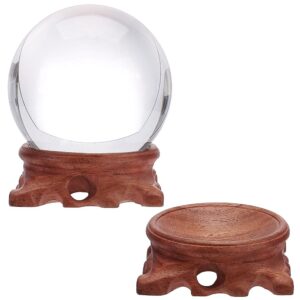 WEBEEDY 2 PCS Crystal Ball Stand Hand Made Wooden Sphere Display Rack Wooden Crystal Ball Holder Display Bases Hollow Stand Base for Single Crystal Ball Baseball Golf Balls(6x3 cm)