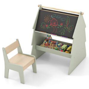 COSTWAY Kids Art Easel with Stool