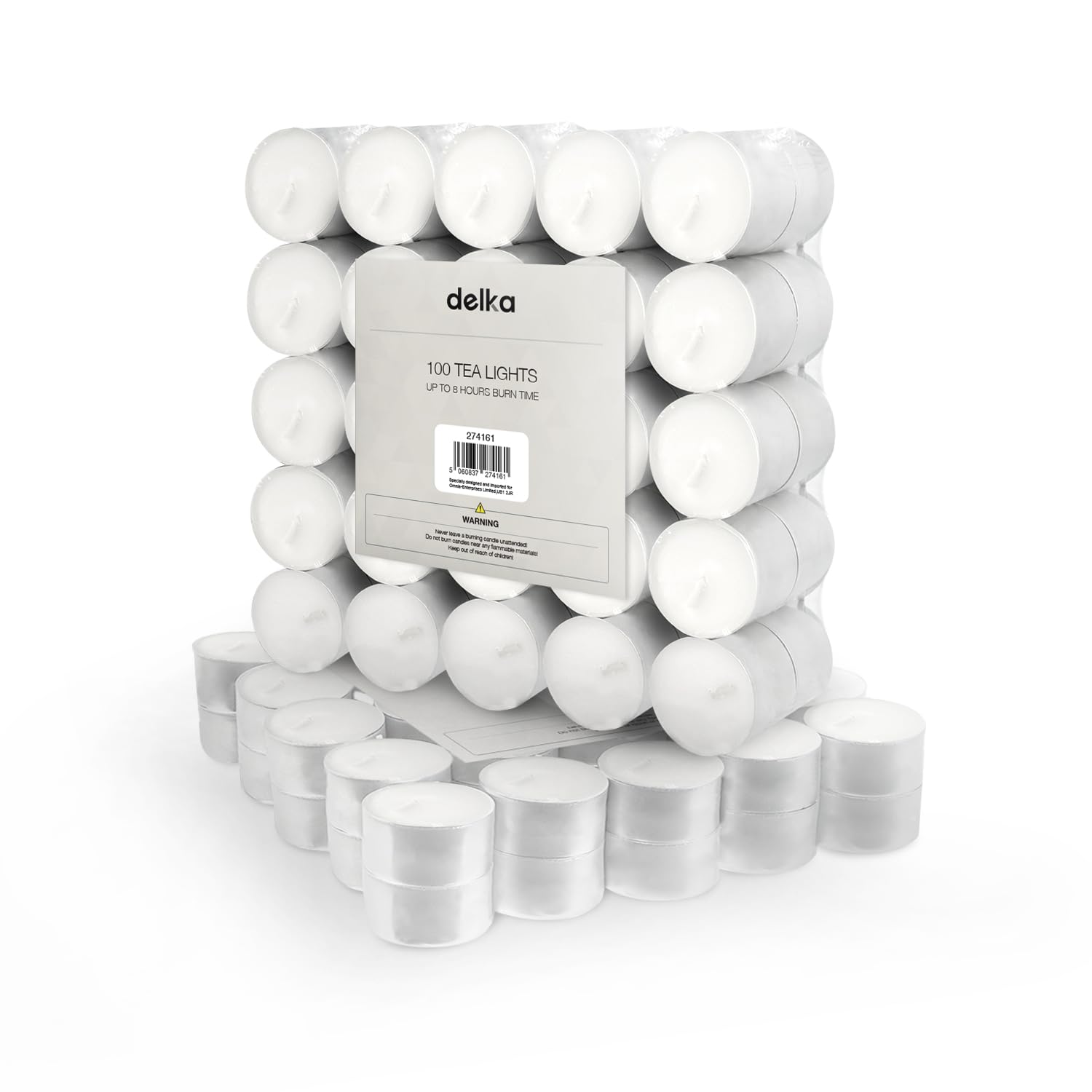 delka Unscented Tea Lights White - 100 Pack - Long-Lasting 8 Hour Burn Time - Smoke-Free Bright Flame - Ideal for Weddings