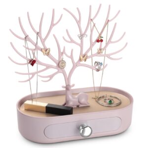 penobon Antlers Jewellery Stand with Drawer Jewellery Tree for Earrings Necklace Bracelets Rings Plastic Silver Plated Handle