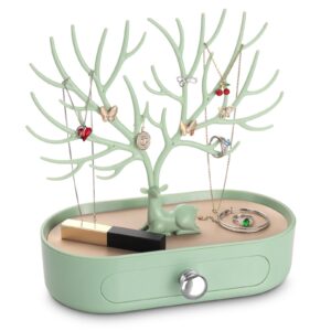 penobon Antlers Jewellery Stand with Drawer Jewellery Tree for Earrings Necklace Bracelets Rings Plastic Silver Plated Handle