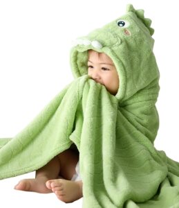 PHLCEhot Soft Fleece Baby Hooded Bath Towel Infant Bathrobe Cute Animal Dinosaur Hood Absorbent Beach Towel