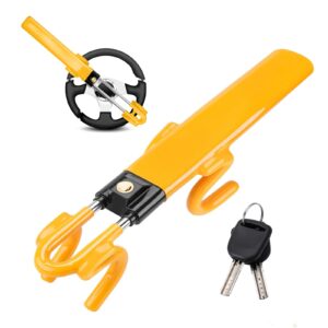 ATEK Car Steering Wheel Lock Twin Bar Anti-Theft Secure Vehicles Safety Device Steering Lock Mechanism Adjustable Length Clamp Universal Fit Window Breaker Self Defense Enhanced Vehicle Protectio