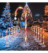 MaxAwe 12Pcs Candy Cane Lights, Warm White LED Christmas Cane Decorations with 8 Light Modes, 53c...