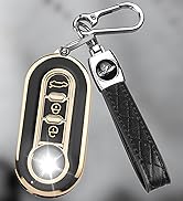 FT Funtor Car Key Cover for VW, TPU Silicone Gold Border Remote Key Protective Cover with Leather...