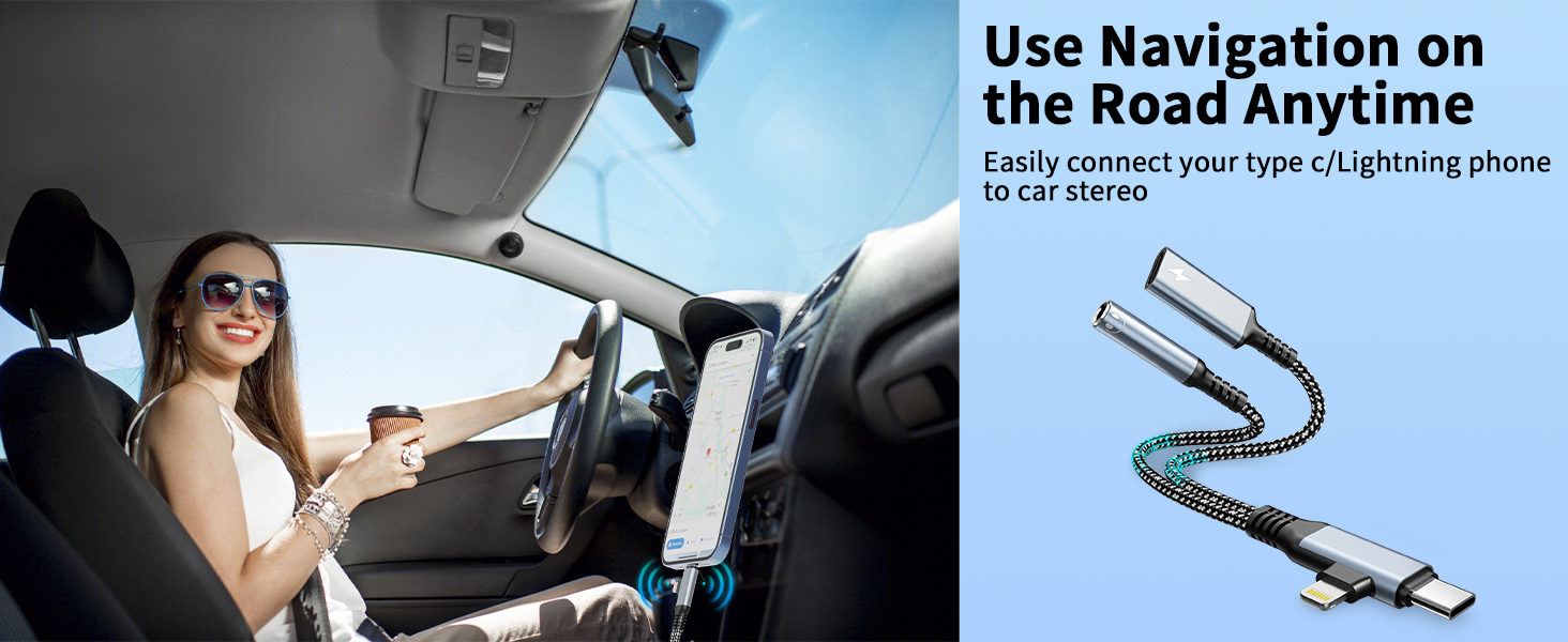 Lightning/USBC to 3.5mm AUX Audio and USBC Charger Splitter